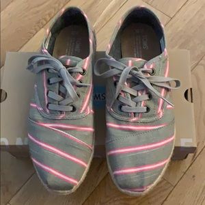 Toms Cordoned pink washed stripe rope shoes in size 10